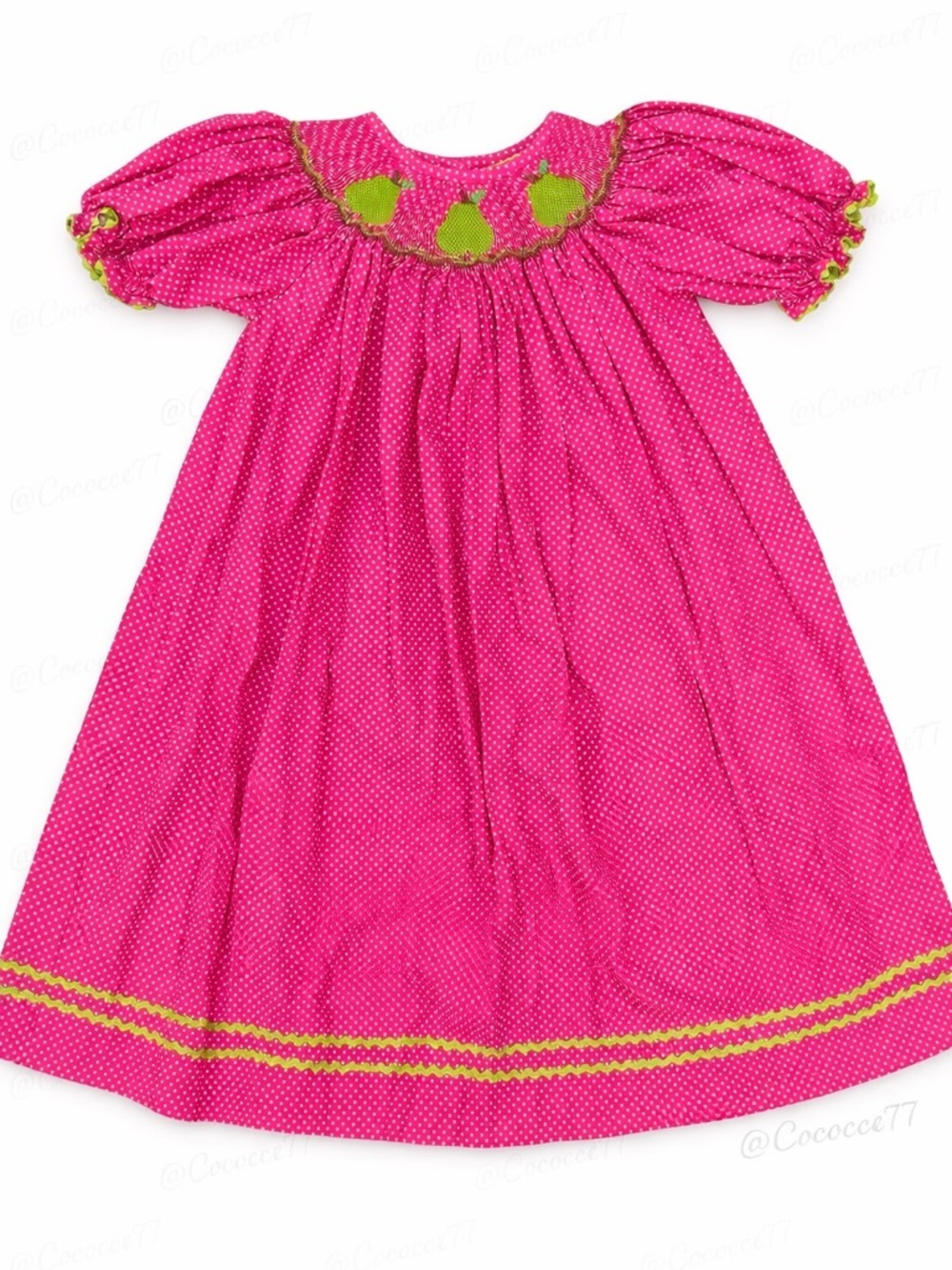 Stellybelly Smocked Bishop Dress Girls Size 6 Pink Polka Dot Pear Boutique